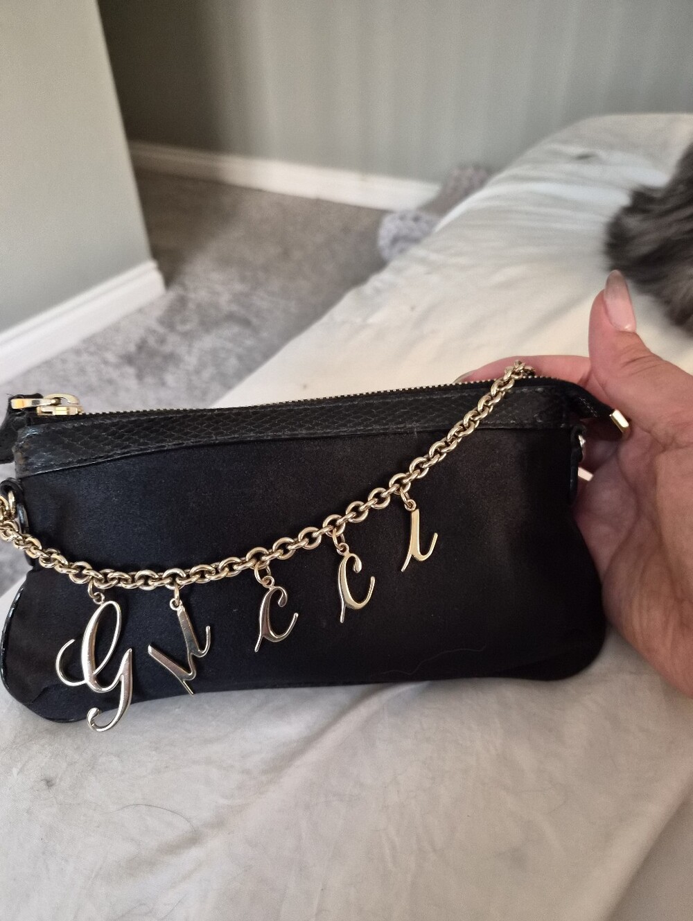 Vintage Gucci Satin And Python Charm Pochette